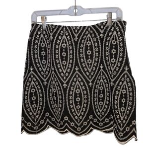 Loft Petites Black And White Embroidered Skirt